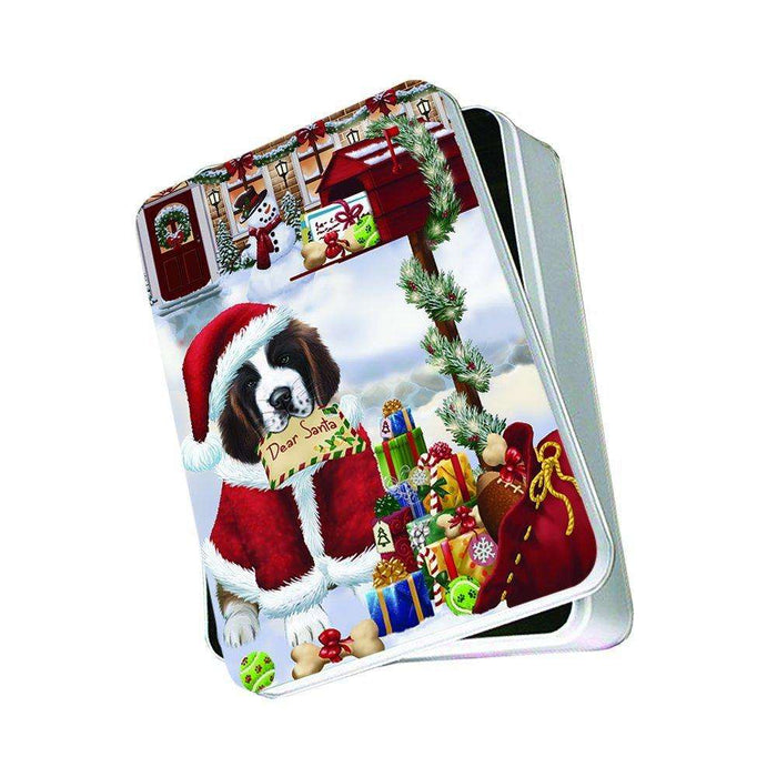 Happy Holidays Mailbox Saint Bernard Dog Christmas Photo Storage Tin PTIN0024