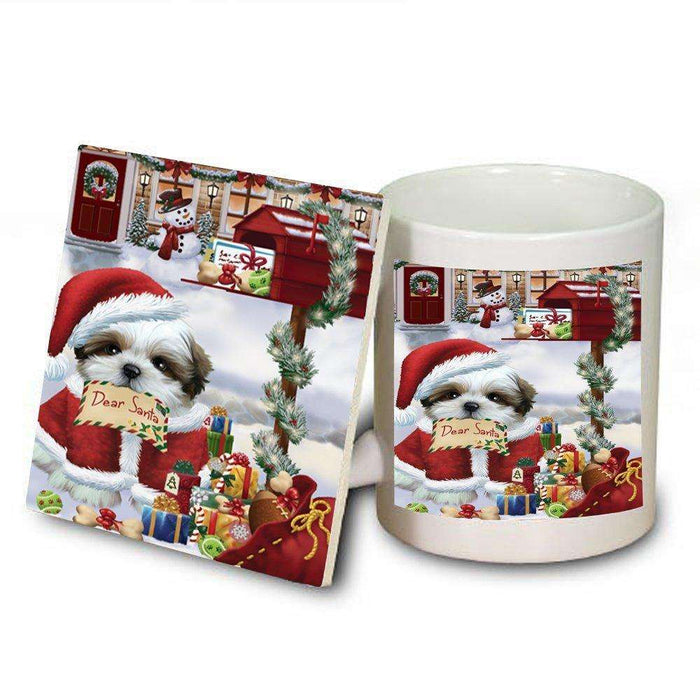 Happy Holidays Mailbox Shih Tzu Dog Christmas Mug and Coaster Set MUC0025