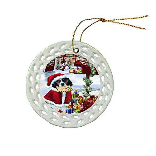 Happy Holidays MailBox Treeing Walker Coonhound Dog Christmas Round Porcelain Ornament POR631