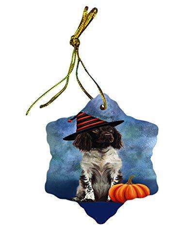 Happy Holidays Munsterlander Dog Wearing Witch Hat Christmas Star Porcelain Ornament POR2367