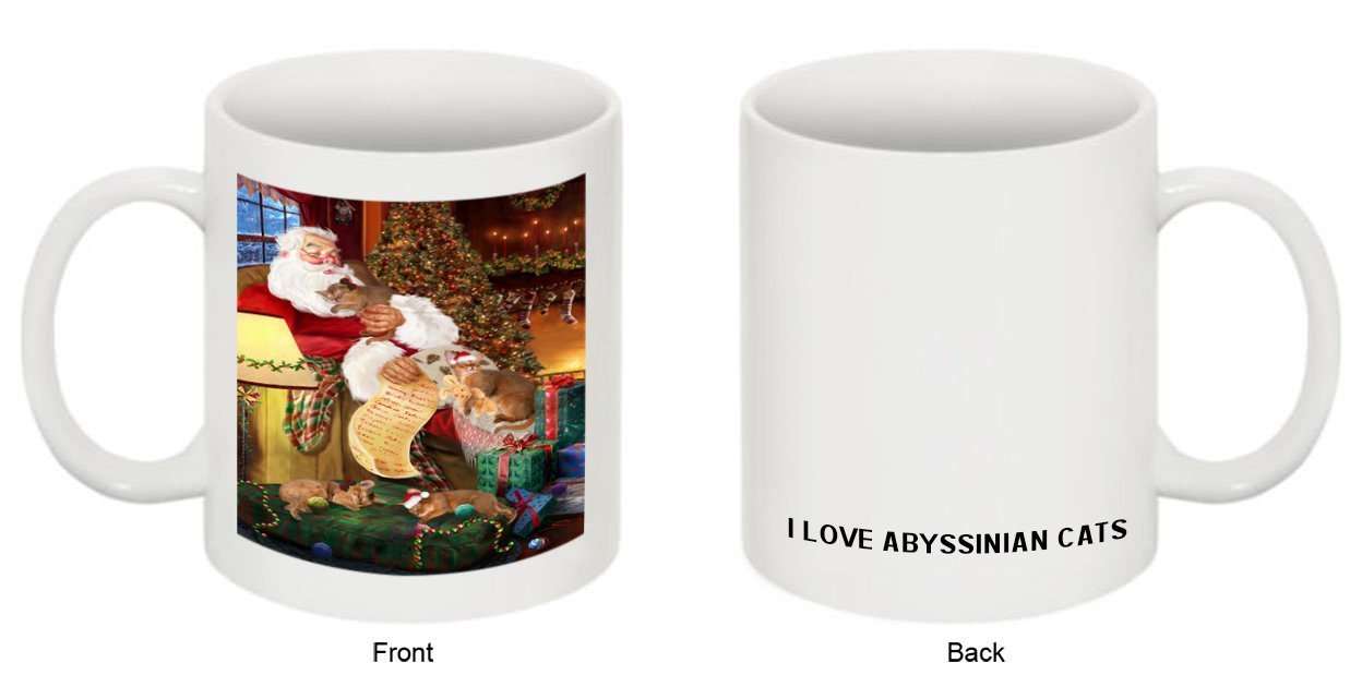Happy Holidays Santa Sleeping with Abyssinian Cat Christmas Mug CMG0000