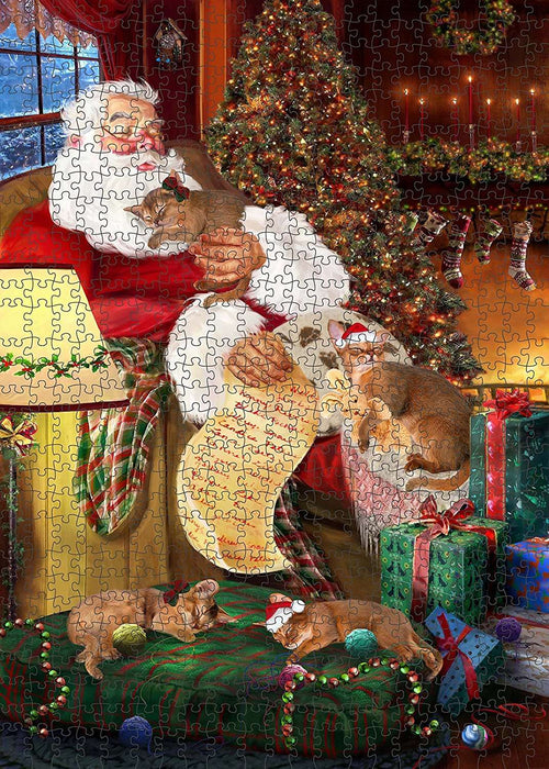 Happy Holidays Santa Sleeping with Abyssinian Cat Christmas Puzzle with Photo Tin PUZL1020