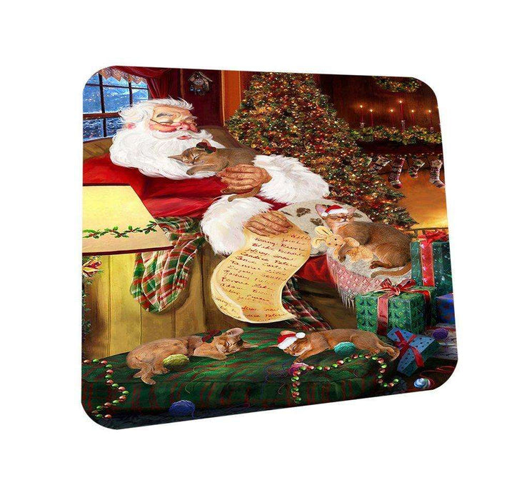 Happy Holidays Santa Sleeping with Abyssinian Cats Christmas Coasters CST000 (Set of 4)