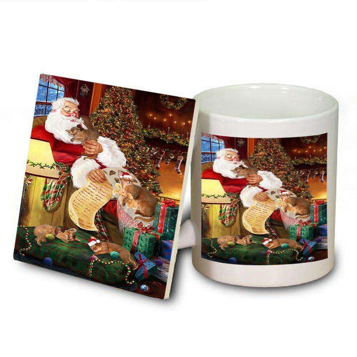 Happy Holidays Santa Sleeping with Abyssinian Cats Christmas Mug and Coaster Set MUC0000