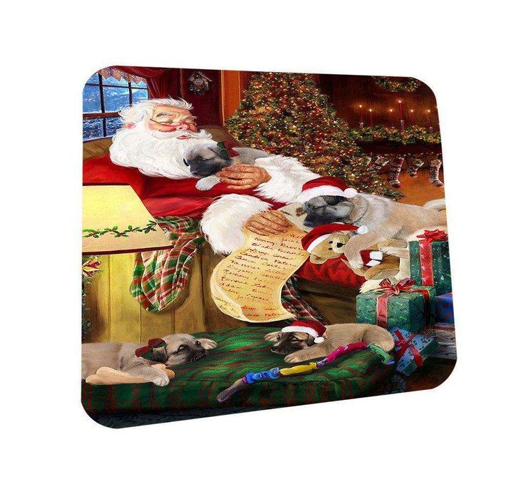 Happy Holidays Santa Sleeping with Anatolian Shepherd Dogs Christmas Coasters CST001 (Set of 4)