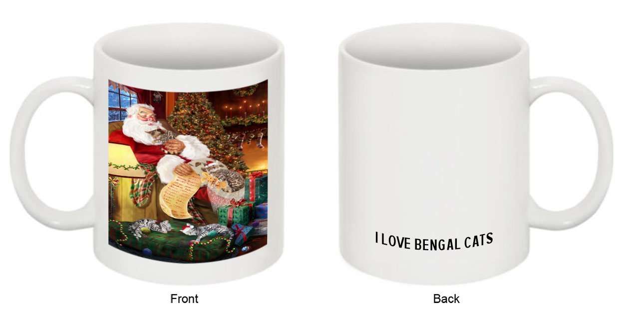 Happy Holidays Santa Sleeping with Bengal Cat Christmas Mug CMG0002