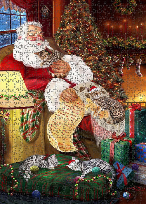 Happy Holidays Santa Sleeping with Bengal Cat Christmas Puzzle with Photo Tin PUZL1026