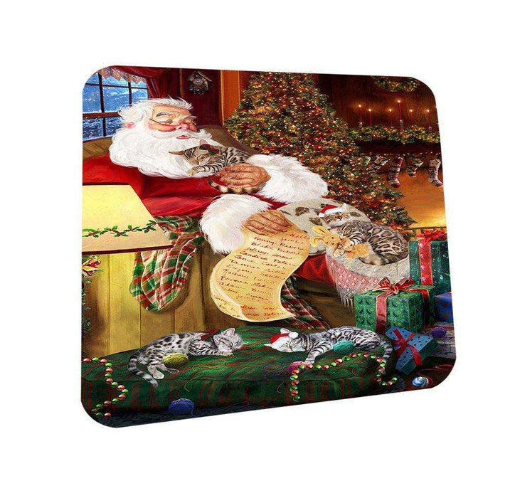 Happy Holidays Santa Sleeping with Bengal Cats Christmas Coasters CST002 (Set of 4)