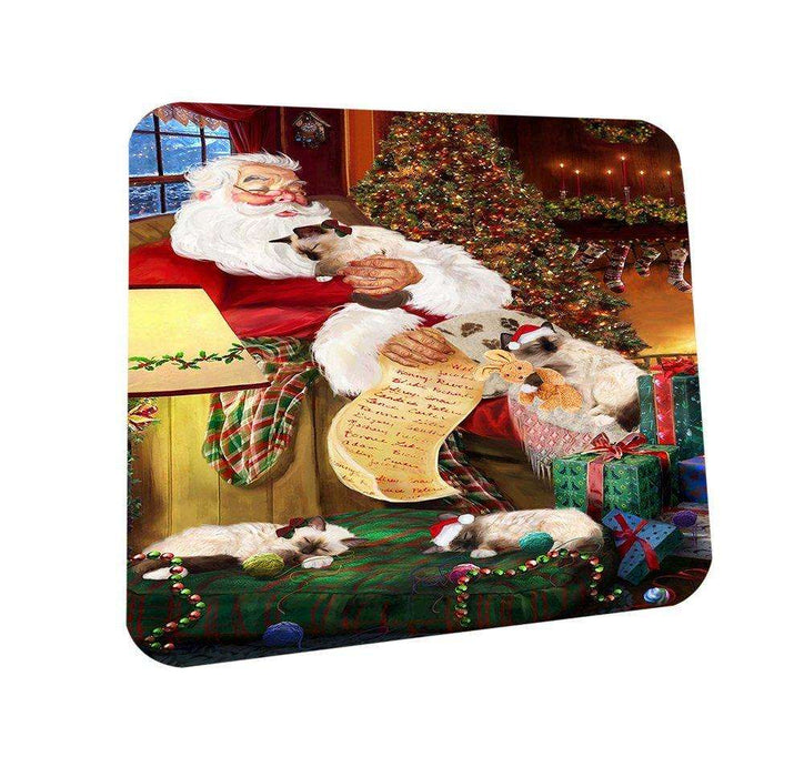 Happy Holidays Santa Sleeping with Birman Cats Christmas Coasters CST003 (Set of 4)