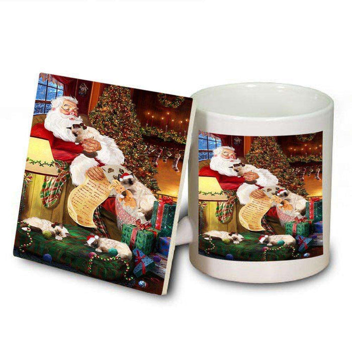 Happy Holidays Santa Sleeping with Birman Cats Christmas Mug and Coaster Set MUC0003
