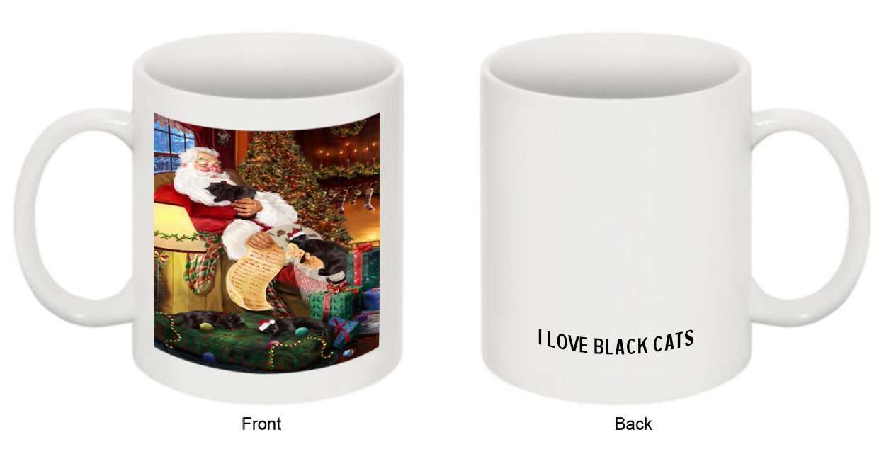 Happy Holidays Santa Sleeping with Black Cat Christmas Mug CMG0004