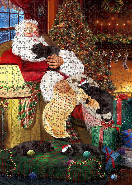 Happy Holidays Santa Sleeping with Black Cat Christmas Puzzle with Photo Tin PUZL1032