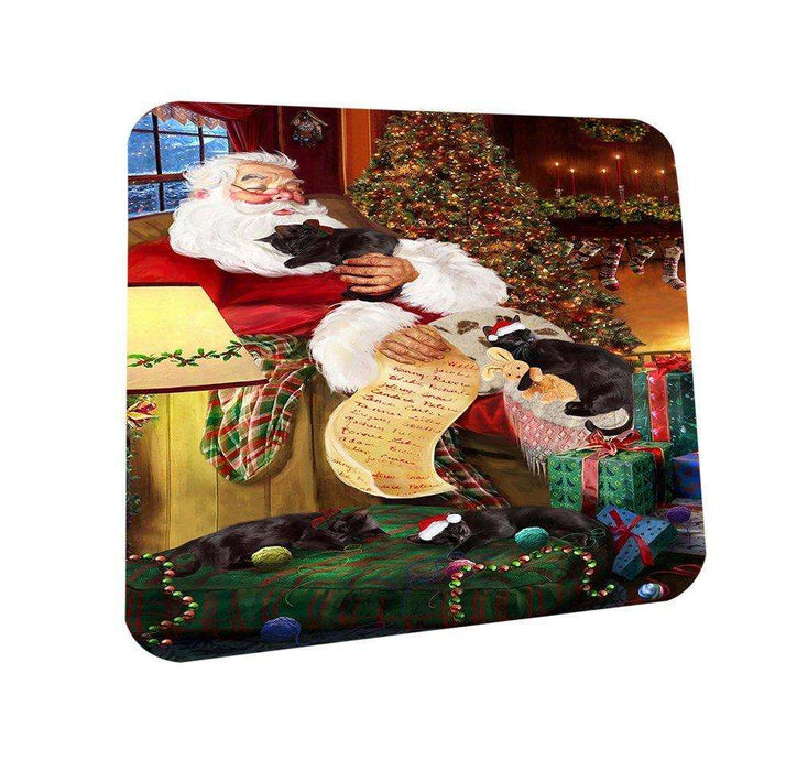 Happy Holidays Santa Sleeping with Black Cats Christmas Coasters CST004 (Set of 4)