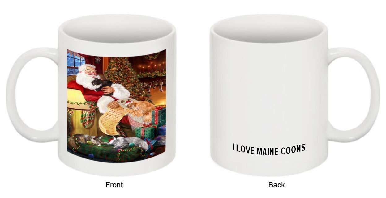 Happy Holidays Santa Sleeping with Maine Coon Cat Christmas Mug CMG0006
