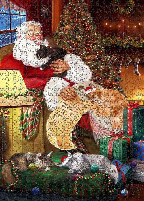 Happy Holidays Santa Sleeping with Maine Coon Cat Christmas Puzzle with Photo Tin PUZL1038