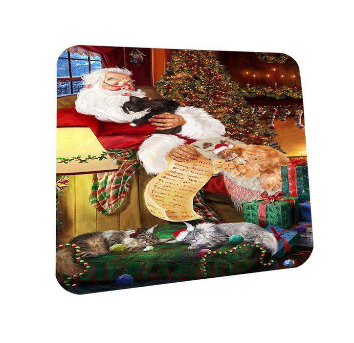 Happy Holidays Santa Sleeping with Maine Coon Cats Christmas Coasters CST006 (Set of 4)