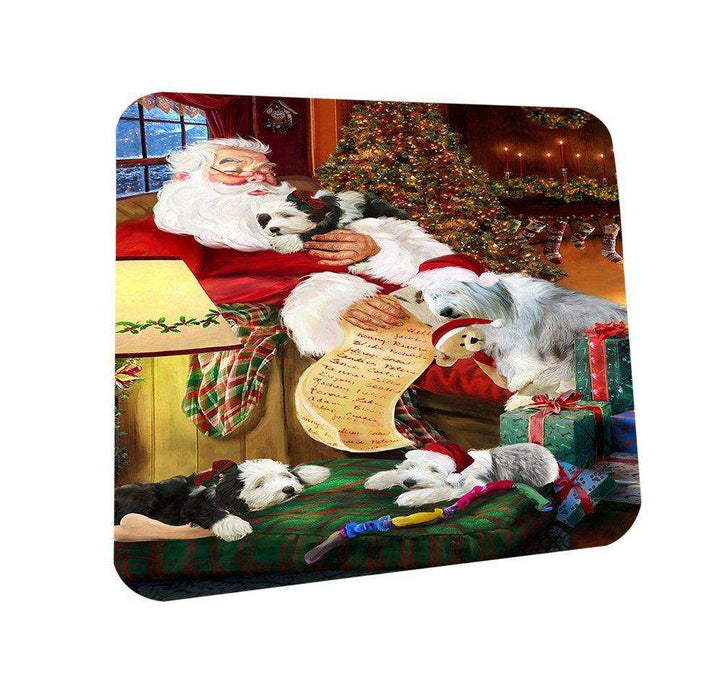 Happy Holidays Santa Sleeping with Old English Sheepdogs Christmas Coasters CST007 (Set of 4)