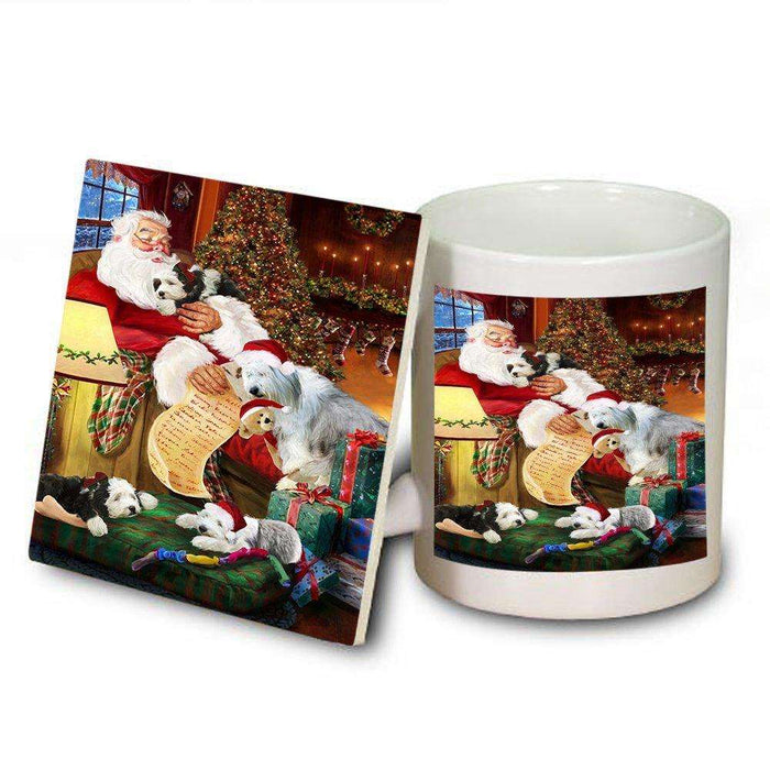 Happy Holidays Santa Sleeping with Old English Sheepdogs Christmas Mug and Coaster Set MUC0007