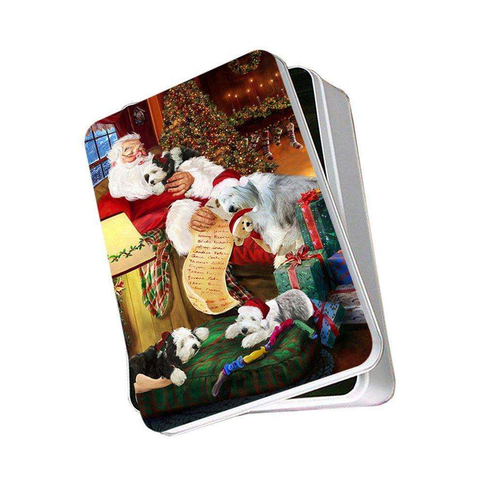 Happy Holidays Santa Sleeping with Old English Sheepdogs Christmas Photo Storage Tin PTIN0007
