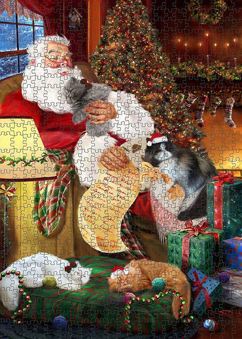 Happy Holidays Santa Sleeping with Persian Cat Christmas Puzzle with Photo Tin PUZL1044