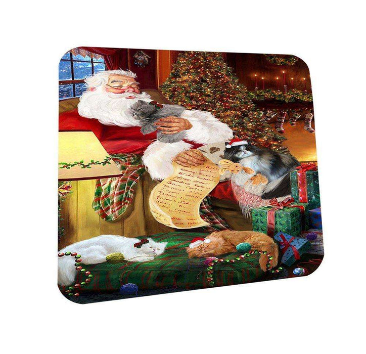 Happy Holidays Santa Sleeping with Persian Cats Christmas Coasters CST008 (Set of 4)