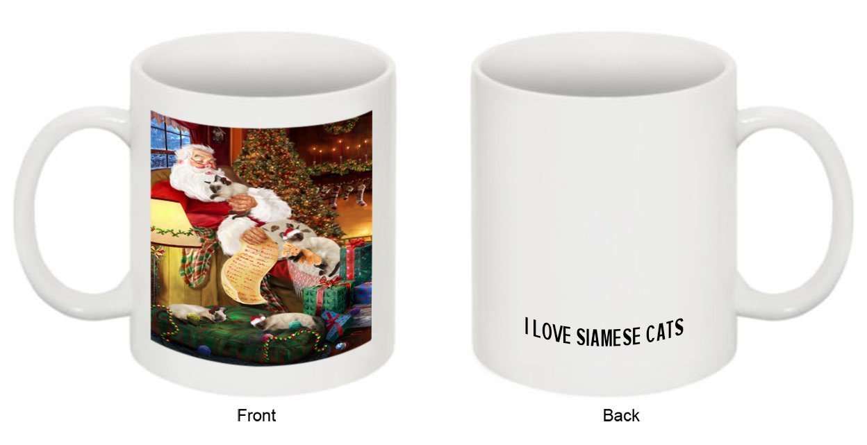 Happy Holidays Santa Sleeping with Siamese Cat Christmas Mug CMG0009