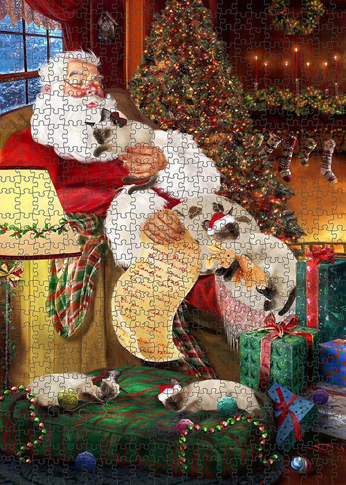 Happy Holidays Santa Sleeping with Siamese Cat Christmas Puzzle with Photo Tin PUZL1047