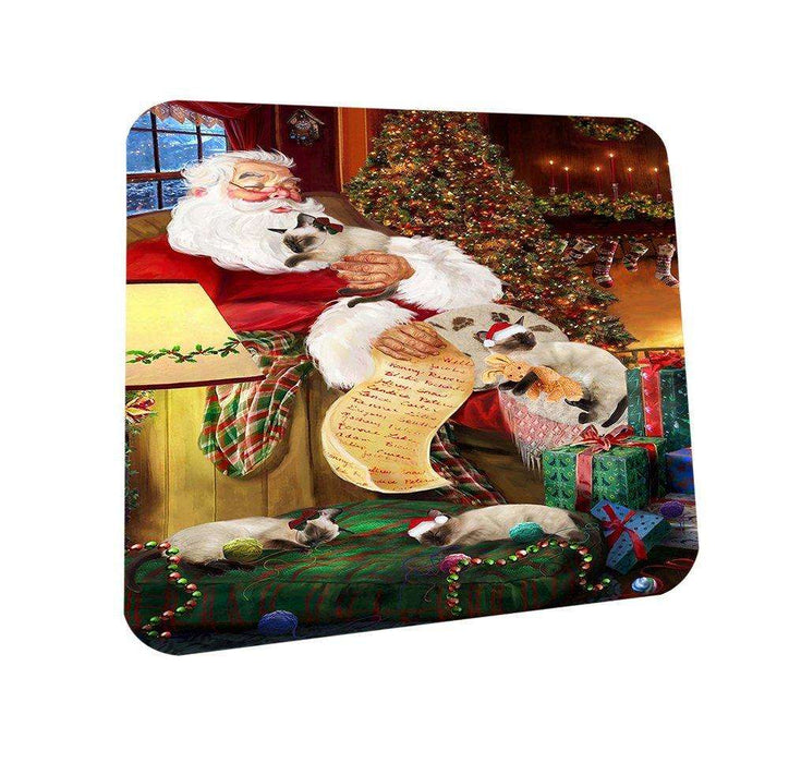 Happy Holidays Santa Sleeping with Siamese Cats Christmas Coasters CST009 (Set of 4)