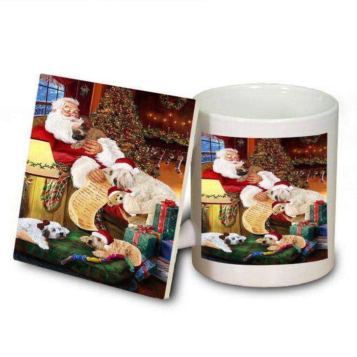 Happy Holidays Santa Sleeping with Soft-coated Wheaten Terrier Dogs Christmas Mug and Coaster Set MUC0010