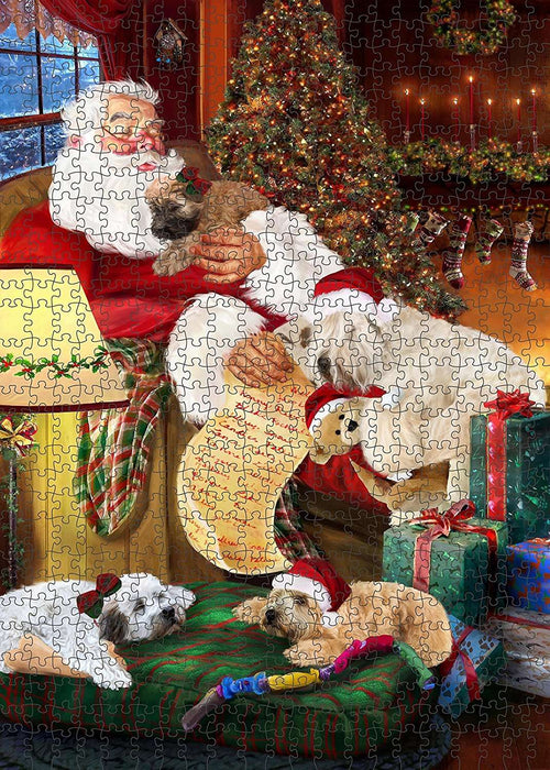 Happy Holidays Santa Sleeping with Wheaten Terrier Dog Christmas Puzzle with Photo Tin PUZL1050