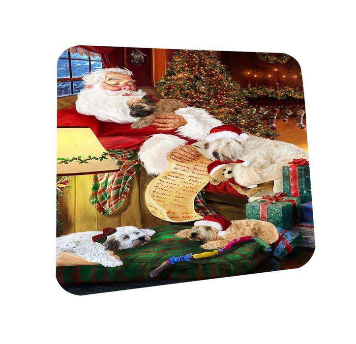 Happy Holidays Santa Sleeping with Wheaten Terrier Dogs Christmas Coasters CST010 (Set of 4)