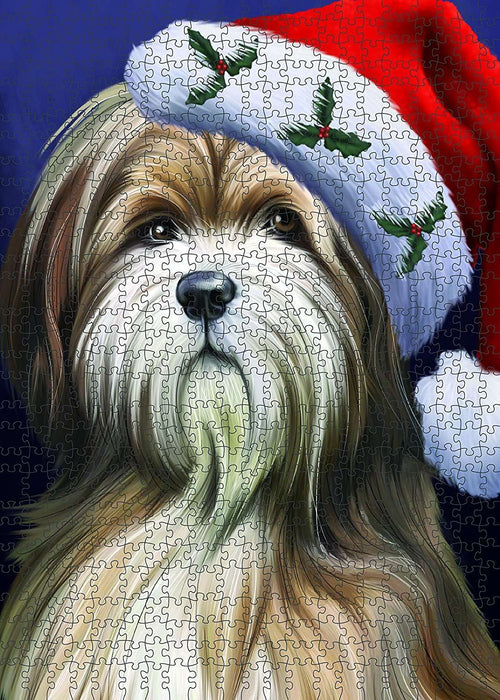 Happy Holidays Tibetan Terrier Dog Portrait Head Christmas Puzzle with Photo Tin PUZL933