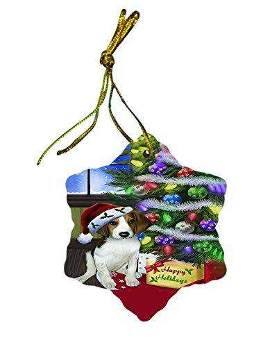 Happy Holidays Treeing Walker Coonhound Dog Tree and Presents Christmas Star Porcelain Ornament POR2330