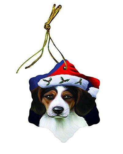 Happy Holidays Treeing Walker Coonhound Dog Wearing Santa Hat Christmas Star Porcelain Ornament POR2326
