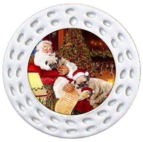 Happy Holidays w Santa Sleeping Christmas Pug Dogs Ornament