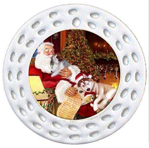Happy Holidays w Santa Sleeping Christmas Siberian Husky Dogs Ornament