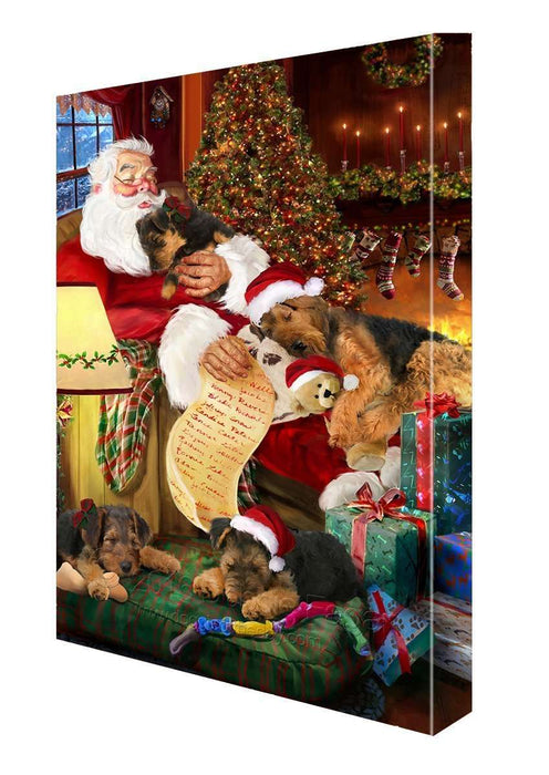 Happy Holidays with Santa Sleeping with Airedale Dogs Christmas Canvas