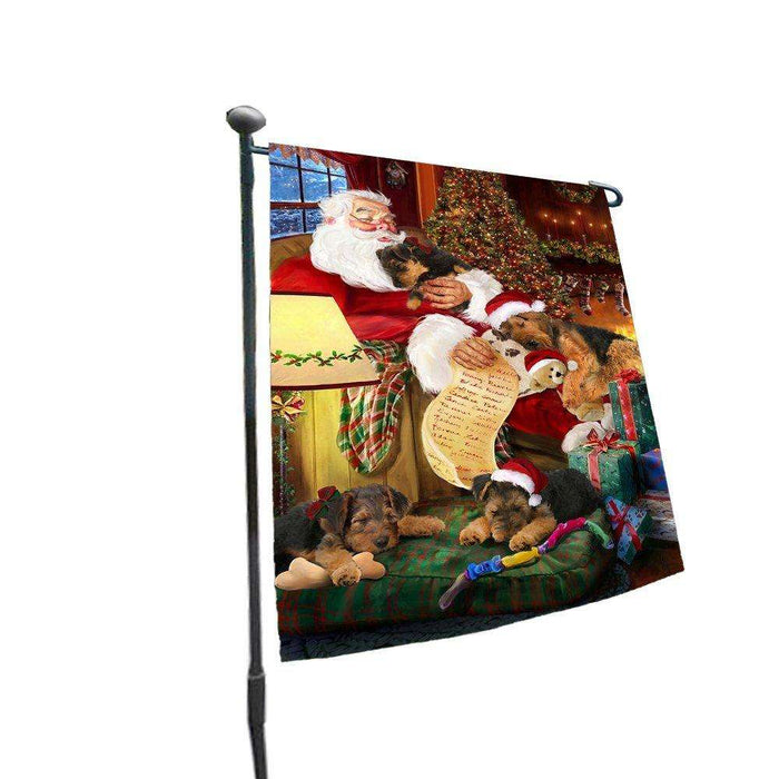 Happy Holidays with Santa Sleeping with Airedale Dogs Christmas Garden Flag