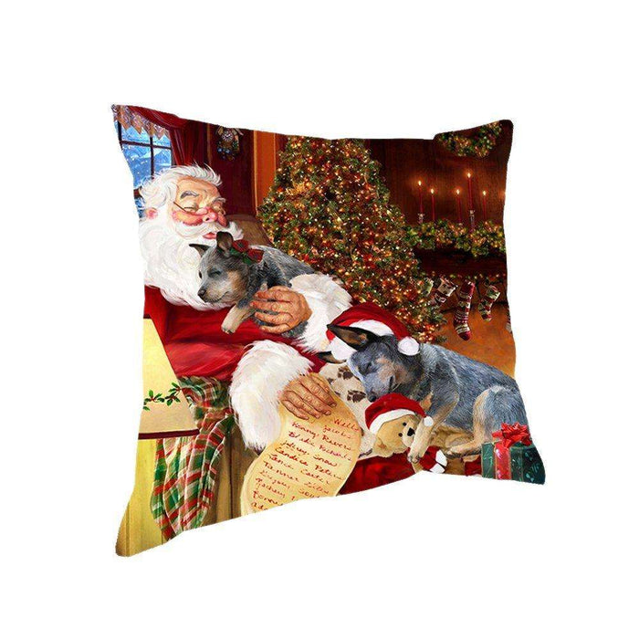 Happy Holidays with Santa Sleeping with Australian Cattledog Dogs Christmas Pillow