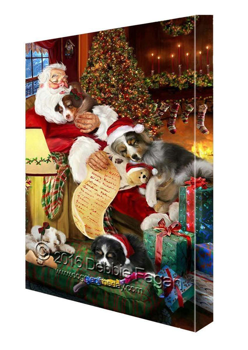 Happy Holidays with Santa Sleeping with Australian Shepherd Dogs Christmas Canvas