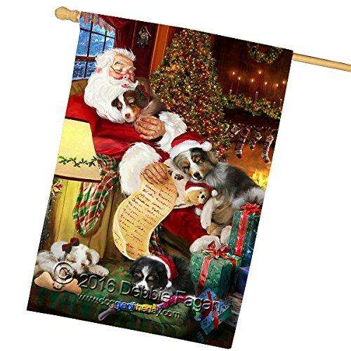 Happy Holidays with Santa Sleeping with Australian Shepherd Dogs Christmas House Flag