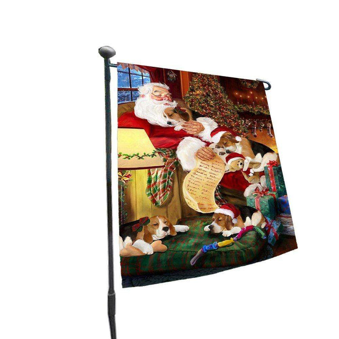 Happy Holidays with Santa Sleeping with Beagle Dogs Christmas Garden Flag
