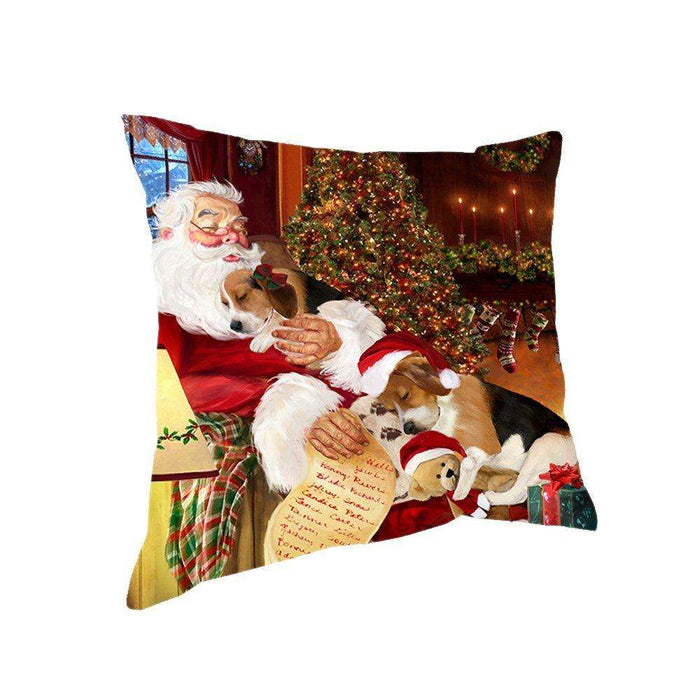 Happy Holidays with Santa Sleeping with Beagle Dogs Christmas Pillow