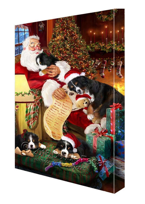 Happy Holidays with Santa Sleeping with Bernese Mountain Dogs Christmas Canvas