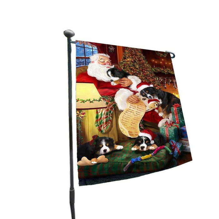 Happy Holidays with Santa Sleeping with Bernese Mountain Dogs Christmas Garden Flag