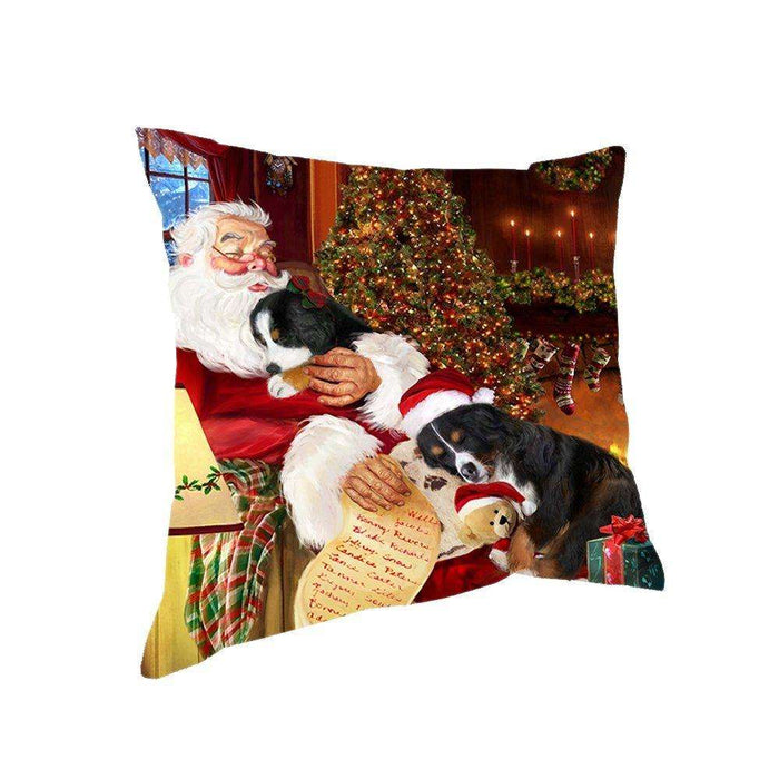 Happy Holidays with Santa Sleeping with Bernese Mountain Dogs Christmas Pillow