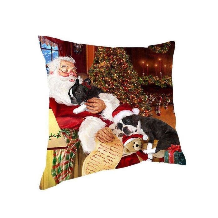 Happy Holidays with Santa Sleeping with Boston Terrier Dogs Christmas Pillow