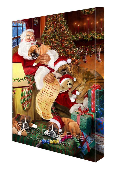 Happy Holidays with Santa Sleeping with Boxer Dogs Christmas Canvas