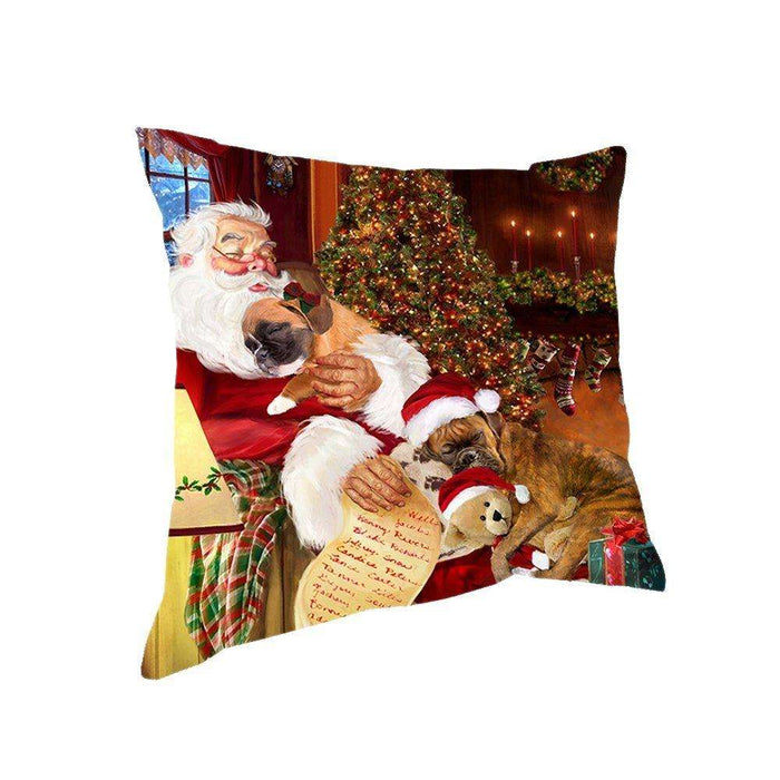 Happy Holidays with Santa Sleeping with Boxer Dogs Christmas Pillow