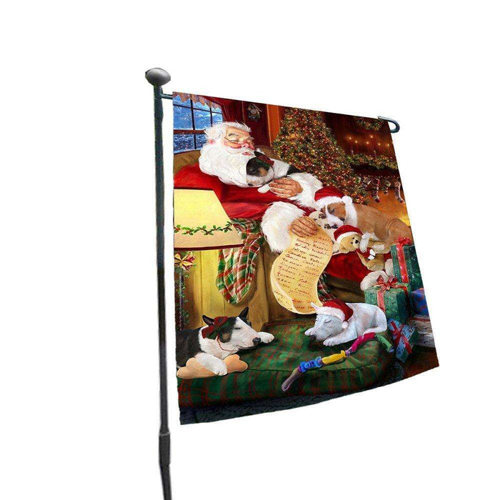 Happy Holidays with Santa Sleeping with Bull Terrier Dogs Christmas Garden Flag